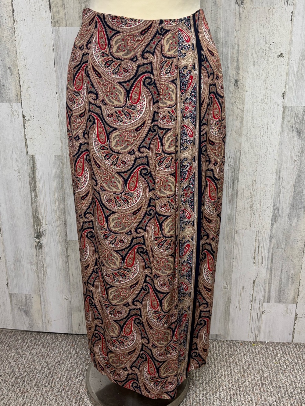 Liz Claiborne Vintage Y2K Paisley Print Faux Wrap Midi Skirt